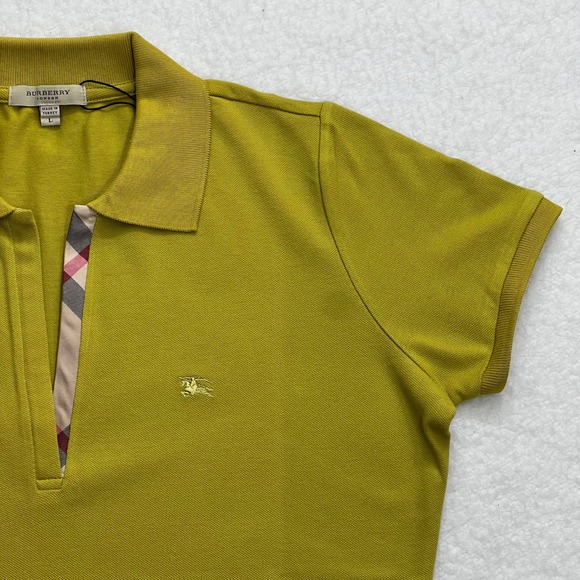 Burberry Women's Citrine Yellow Polo Shirt Short Sleeve Nova Check Trim Size L - Picture 6 of 12